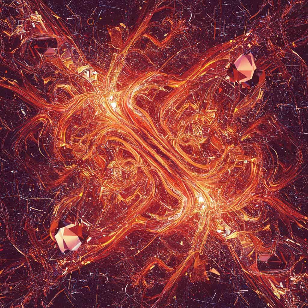 불길처럼 얽힌 빛의 실선이 중심을 향해 소용돌이치며 에너지의 맥동을 그리는 추상적 흐름